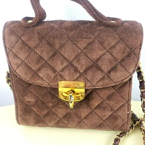 OS International Vintage Womens Quilted Suede Mini Crossbody Purse - Picture 2 of 12